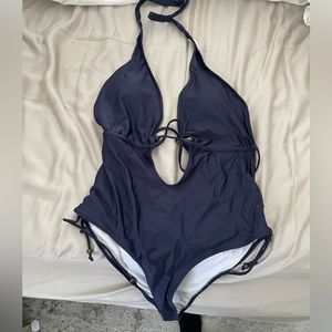 One piece open back navy blue bathing suite size Xl